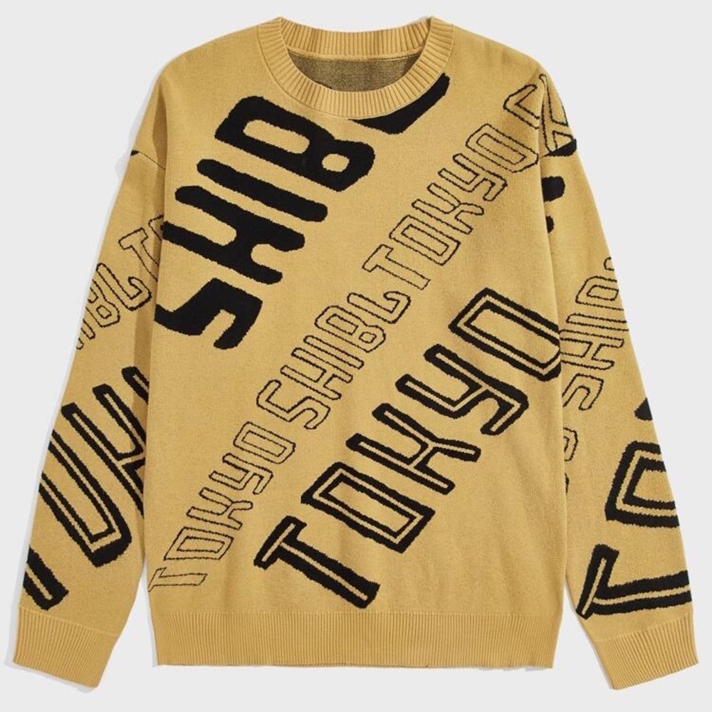 (A23) NEW SHEIN Men Letter Pattern‎ Sweater, Size Large, NWOT